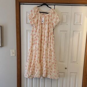 Ivy City Co Cream Dress with Pink Floral Print